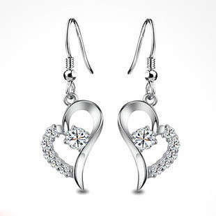 Genuine 925 Sterling Silver Heart  Earring's,  Platinum Plated