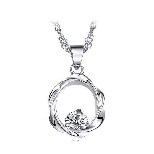 Silver Circle Pendant Necklace with Austrian Crystal