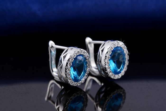 Oval Cut Blue Austrian Crystal Earrings