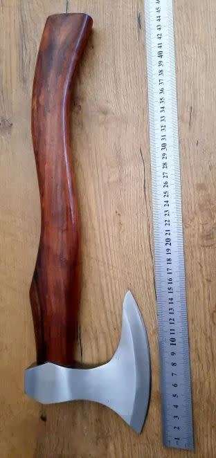 Handmade Stainless Steel Axe, Leather cover for axe head included.