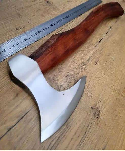 Handmade Stainless Steel Axe, Leather cover for axe head included.
