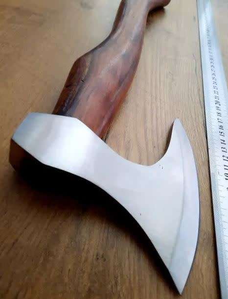 Handmade Stainless Steel Axe, Leather cover for axe head included.