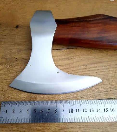 Handmade Stainless Steel Axe, Leather cover for axe head included.