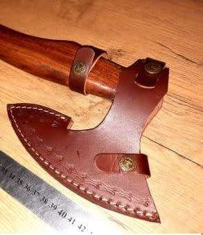 Handmade Stainless Steel Axe, Leather cover for axe head included.
