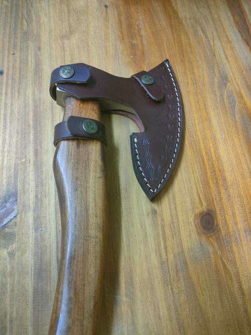 Handmade Stainless Steel Axe, Leather cover for axe head included.