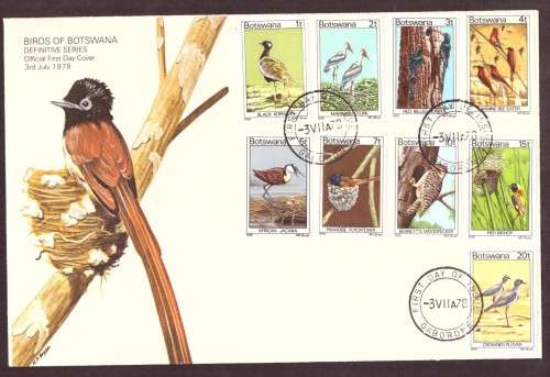 Botswana . Birds 1978 full set on 2 FDC