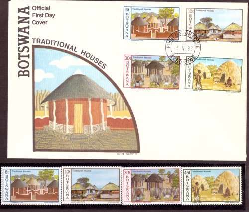 Botswana . Traditonal houses SG 511-514 Set MNH and set on FDC