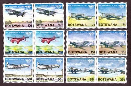 Botswana .1984 Aircraft set of pairs MNH  SG 562-567