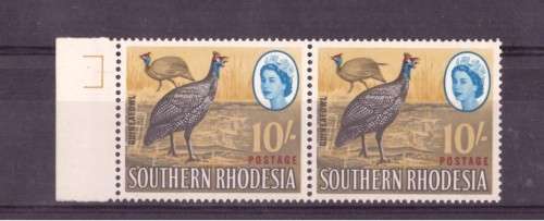 Southern Rhodesia 1964  Definitive issue.10/ pair with varietie,` Tail feather flaw` !!!!