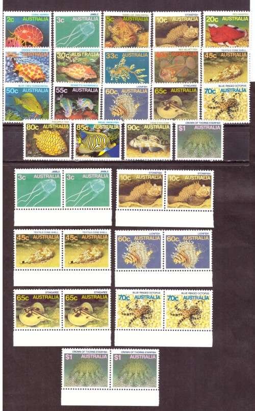 Australia .Scott cat. 902-920. 1984 issue.  MNH. full set of stamps and 7 pairs .