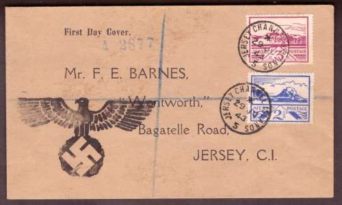 Great Britain. Jersey First Day Cover stamps 2.5d and 3d  29 JU 1943. interesting .