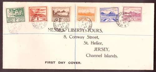 Great Britain. Jersey First Day Cover. Complit set of stamps. cansel   29 JU 1943.a bit toned