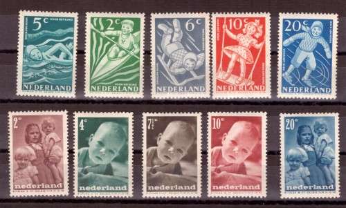 Nethderland .1948 issue. Scott # B189- B193 and B180-B184 issue 1947. MNH.