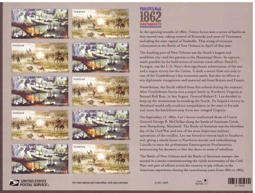 USA 2011 Scott # 4664-4665. The Civilwar. 12 stamps. MNH.