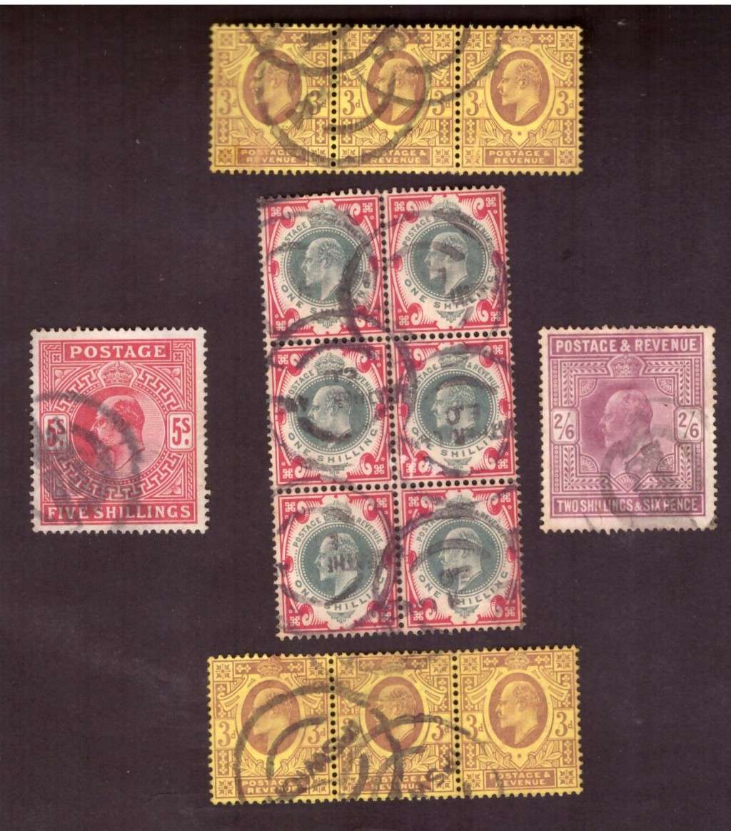 GB  1902  Edward VII. Blocks 3d - 1/ -2/6  5/ used.