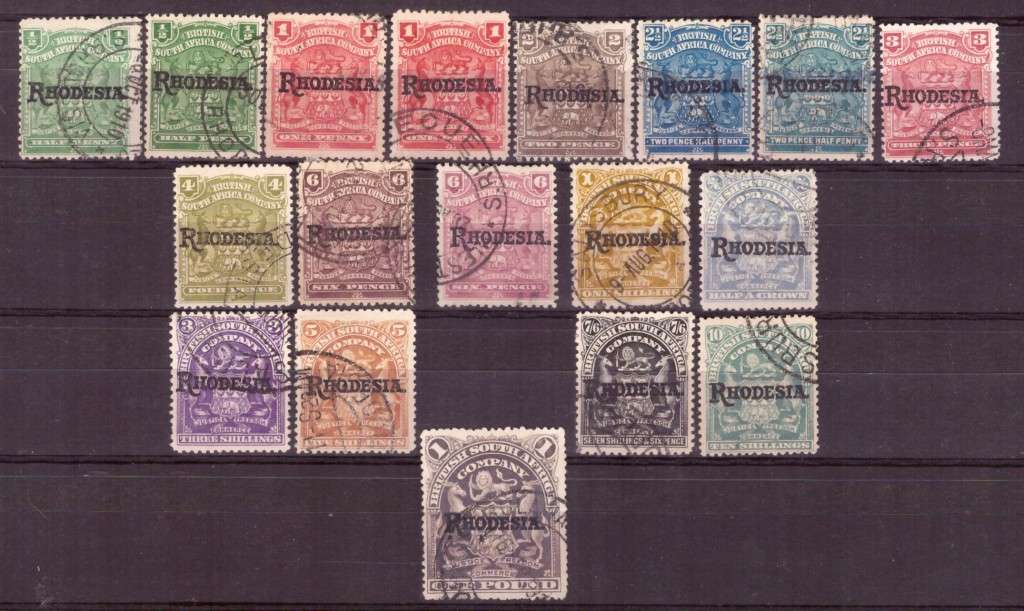 BSAC 1909 issue oveprint Rhodesia . SACC#95-110 , to 1 pound ,used.