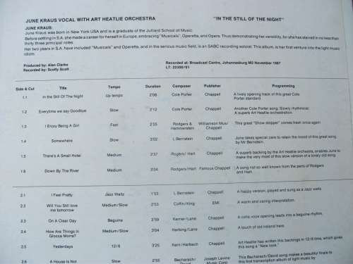 June Kraus Vocal With Art Heatlie Orchestra - Transcription Service - In The Still Of The Night