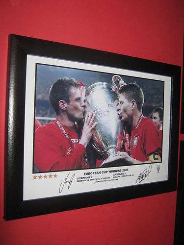 LIVERPOOL CHAMPIONS LEAGUE WINNERS 2005 SIGNED GERRARD AND CARRAGHER