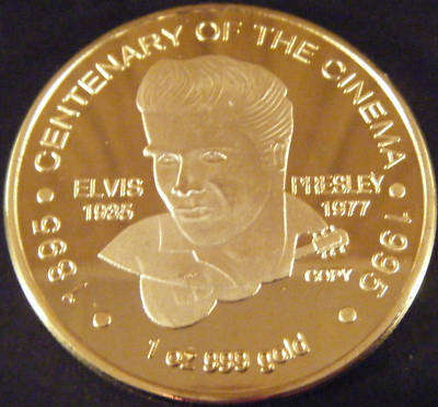 .999 GOLD LAYERED "ELVIS" COIN - 1996 GIBRALTAR