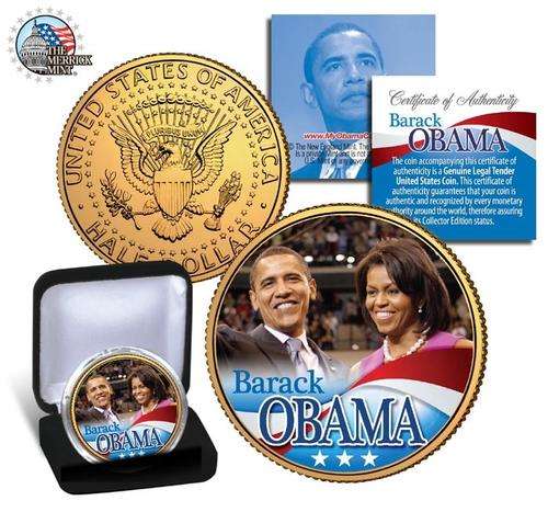 BARACK & MICHELLE OBAMA JFK U.S. GOLD HALF DOLLAR w/BOX