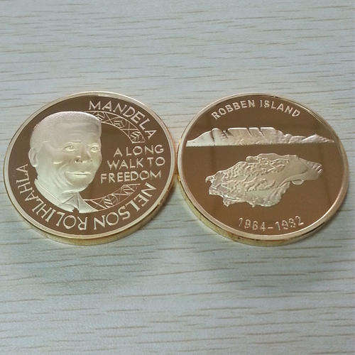 **25 ON AUCTION**Nelson Rolihlahla Mandela Long Walk To Freedom Gold Plated Round Coin