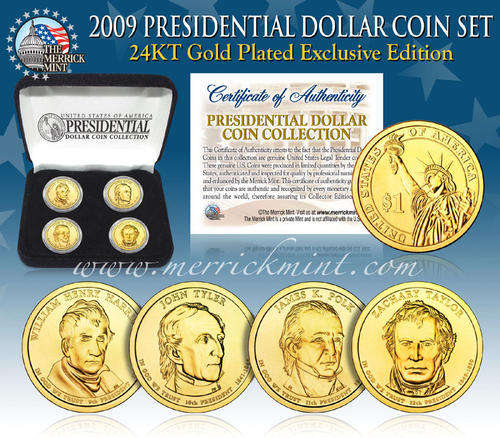2009 U.S. MINT 24K GOLD PRESIDENTIAL $1 DOLLAR COINS w/BOX *COMPLETE SET OF 4*