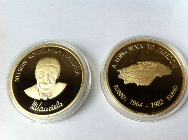 **3 ON AUCTION**Nelson Rolihlahla Mandela Long Walk Gold Plated Round Coin