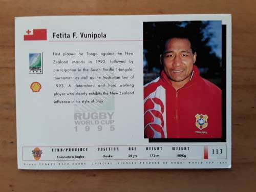 Sports Deck 1995 Rugby World Cup Collectors Cards: No 113 - Fe`Ao Vunipola (Tonga)