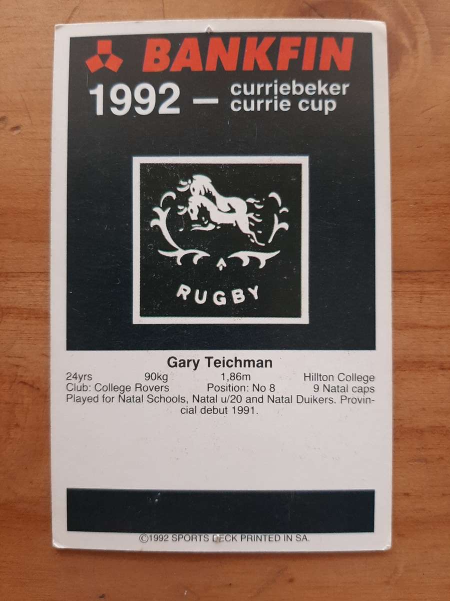 Sports Deck 1992 Currie Cup Collectors Cards: No 73 - Gary Teichman (Natal)