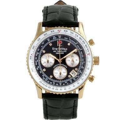 KRUG BAUMEN AIR TRAVELLER GOLD PLATED WITH BLACK DIAL - AUTHENTIC -ALL PAPERS AND DOC'S
