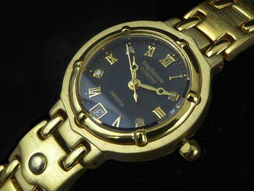 KRUG BAUMEN CHARLESTON DIAMOND GOLD PLATED WITH BLACK DIAL - AUTHENTIC -ALL PAPERS AND DOC'S