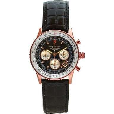 KRUG BAUMEN AIR TRAVELLER ROSE GOLD PLATED WITH BLACK DIAL - AUTHENTIC -ALL PAPERS AND DOC'S