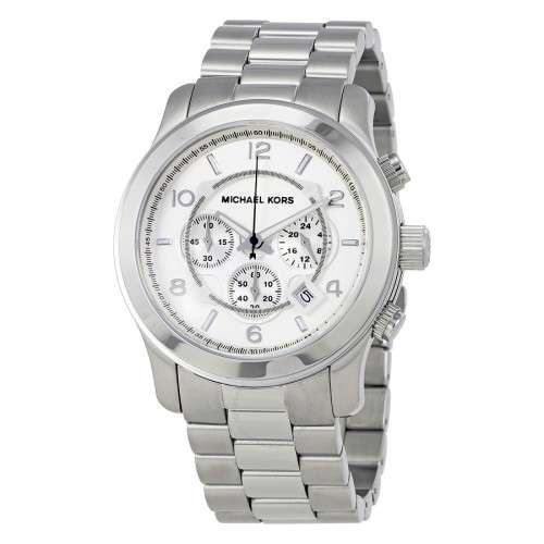 MICHAEL KORS MK8086  UNISEX SILVER OVERSIZED RUNWAY CHRONOGRAPH **STUNNING** MK8096