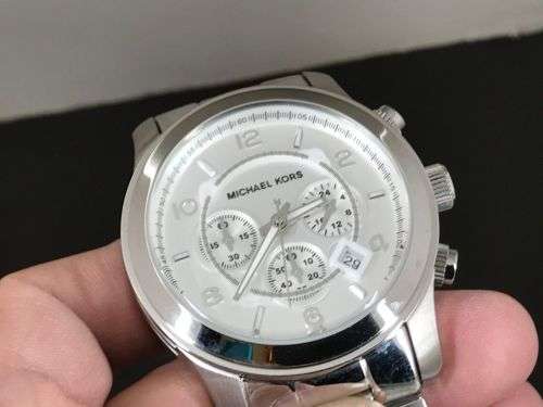 MICHAEL KORS MK8086  UNISEX SILVER OVERSIZED RUNWAY CHRONOGRAPH **STUNNING** MK8096
