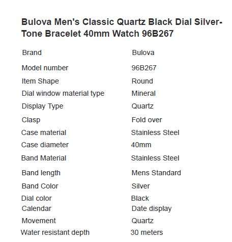 BULOVA 96B267 - MEN`S CLASSIC QUARTZ DRESS WATCH NEW IN MANUFACTURERS BOX