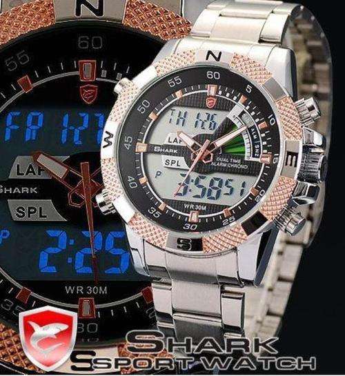 Shark DUAL LED - STEEL  - GOLD EDITION  - Porbeagle Shark Steel Bracelet Dual Led *** STUNNING***