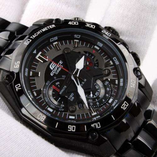 New CASIO EDIFICE EF-550BK -1AV black stainless steel strap!