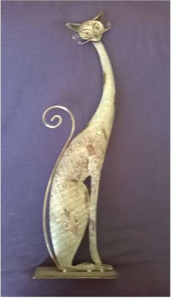 METAL CAT STATUE - GREY & BLACK - 52.5CM HIGH