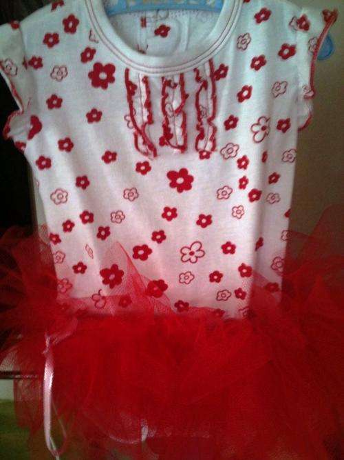 Baby Red & white  floral onesie with mini tutu frill