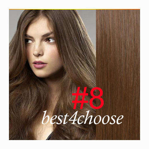 FREE SHIPPING Clip In Clip On Remy Real Human Hair Extension Full Head brown - 22" (56 cm) long