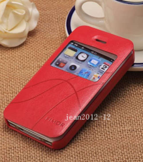 IN STOCK - Wine Red Leather Look Case Flip Pouch For iPhone 4 4S