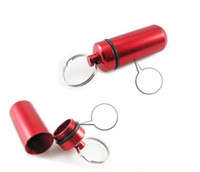 In Stock - Waterproof Aluminum Pill Box or Spare Cash Holder Capsule Stash Container Key Ring Red