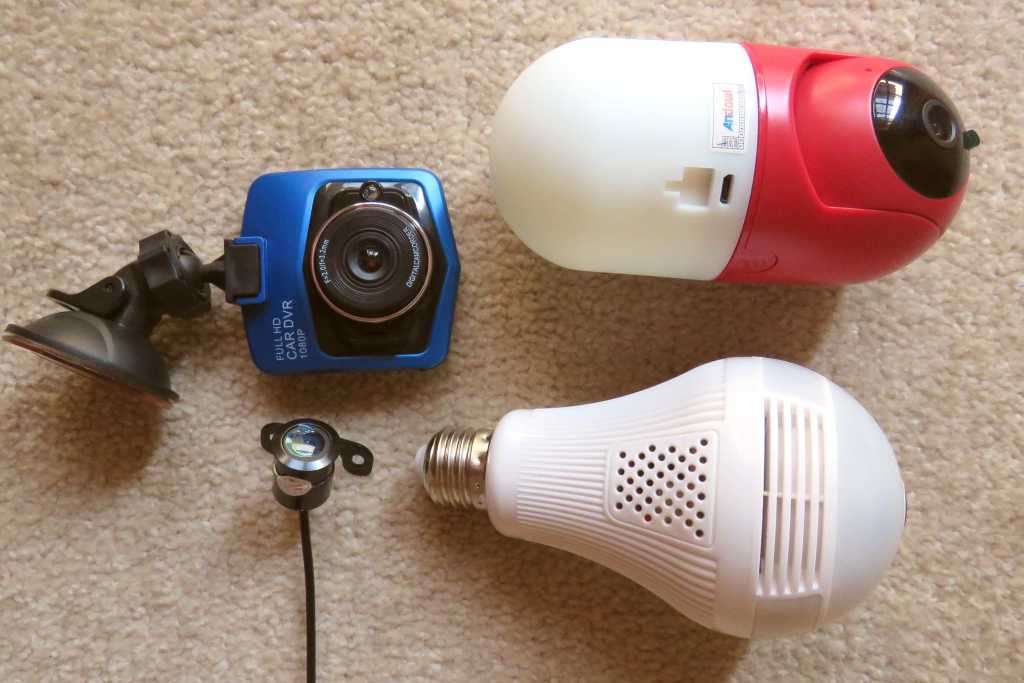 TWO WI-FI  SECURITY CAMERAS + CAR DASH-CAM + CAR REAR CAMERA - ALL NEW - FOR ONE BID