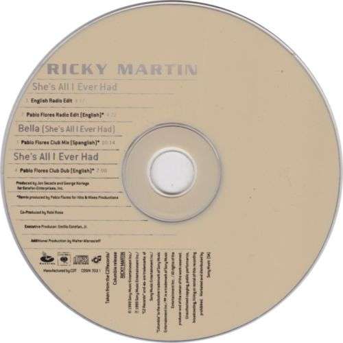 Ricky Martin - She`s All I Ever Had CD Single - CDSIN353