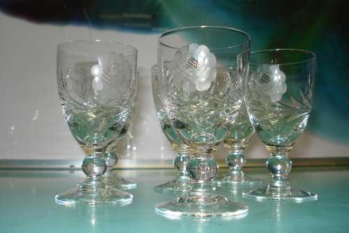6 Magnificent rose cut Hall marked Royal Brierley genuine Crystal sherry port drinking glass glasses