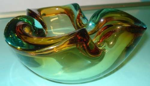 +1kg magnificent Heavy Turquoise and Amber Murano Muranese freeform folded Glass ashtray Bowl
