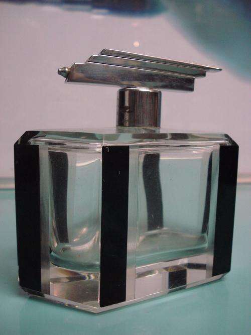 Genuine 1928 Antique Vintage Art Deco cut crystal glass perfume scent bottle vial with glass pickup