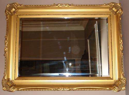 LARGE Genuine antique vintage bronze gold gilded wooden frame Bevelled Mirror bevel