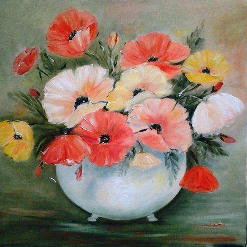 Poppies in white vase