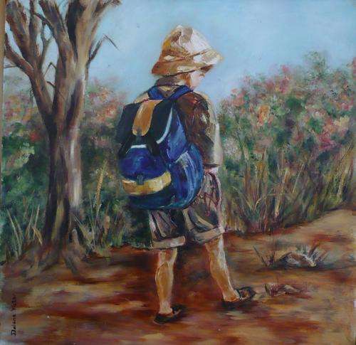 ORIGINAL OIL PAINTING BY DALENE VICTOR - 350 x 350  "GOING TO SCHOOL"